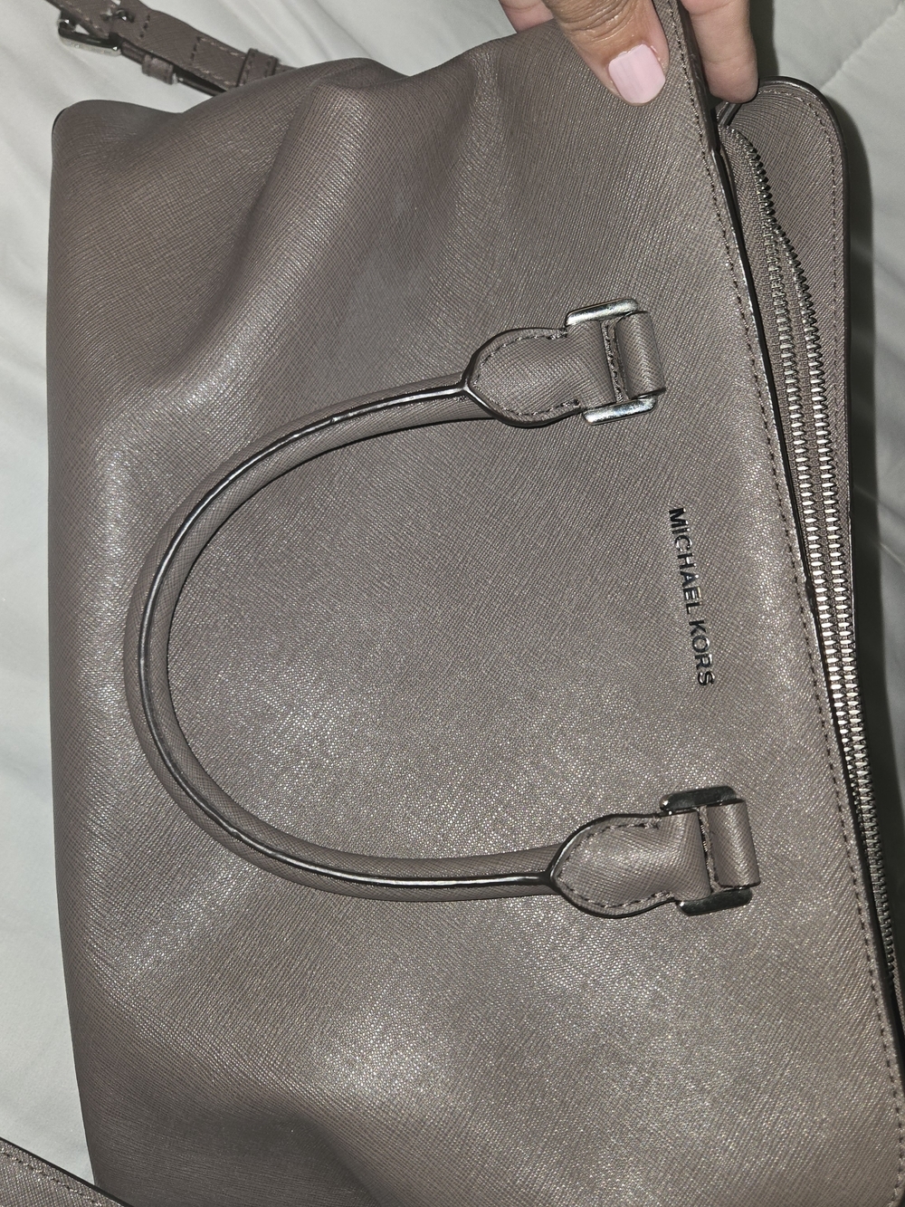Michael Kors Gray Saffiano Leather Satchel - Picture 5 of 5